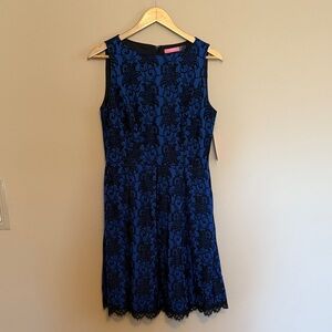 Isaac Mizrahi Blue and Black Floral Lace Midi Dress